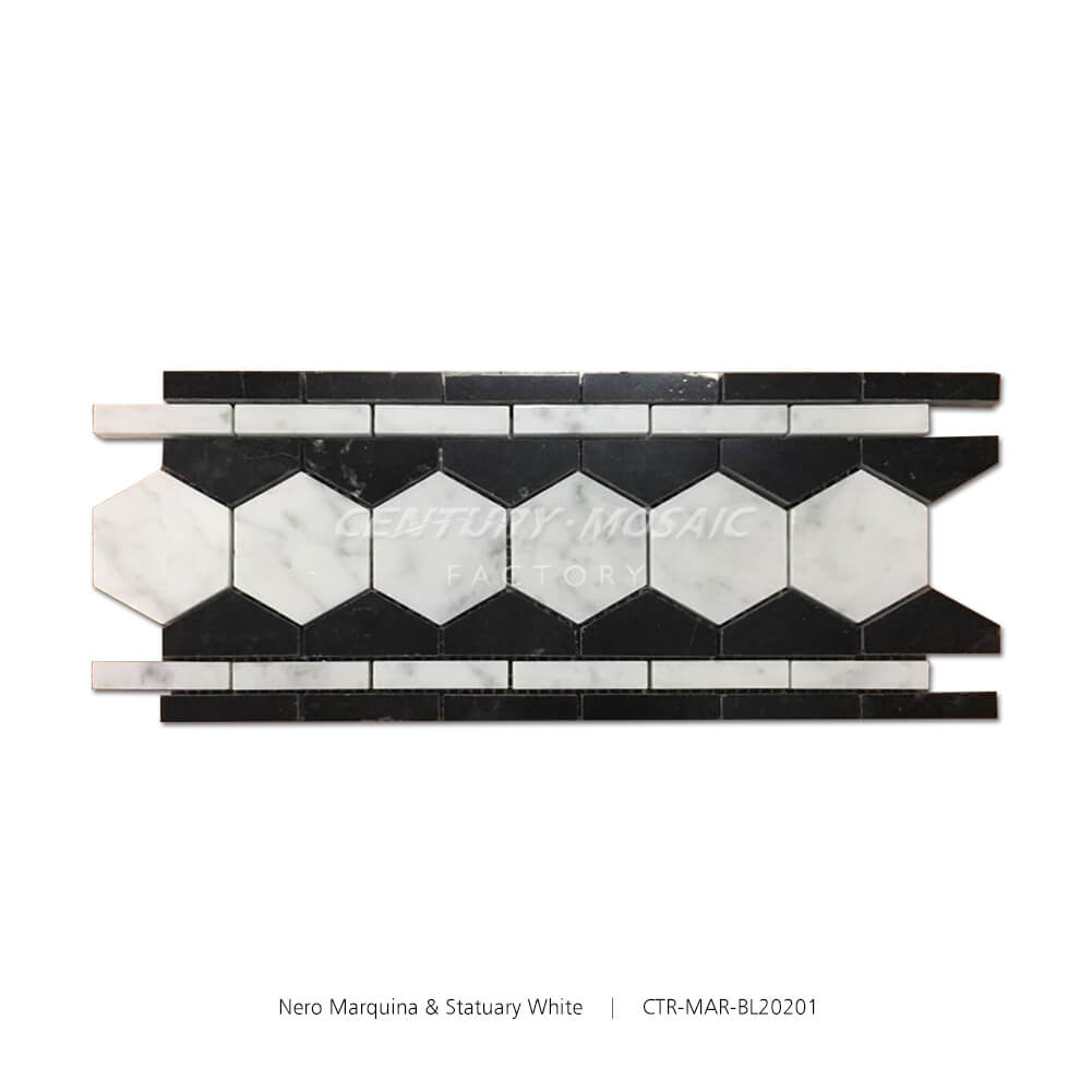 Hexagon Marble Black Polished Border Tile Wholesale