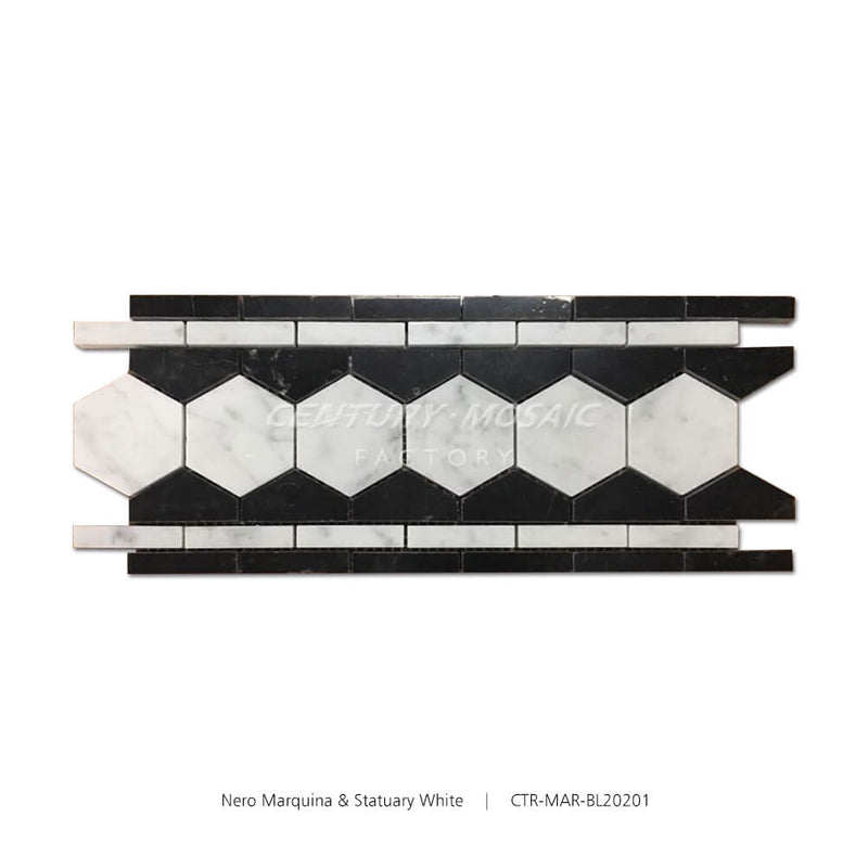 Hexagon Marble Black Polished Border Tile Wholesale