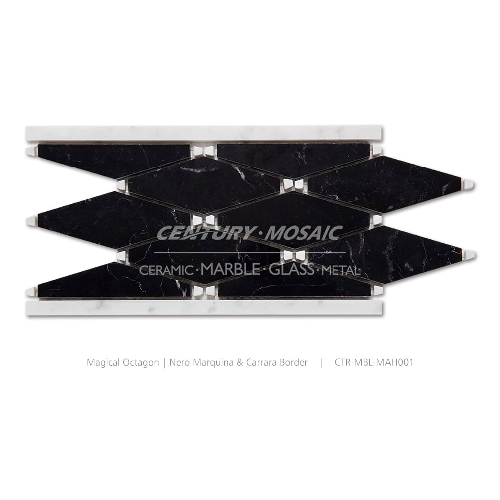 Magical Octagon Nero Marquina & Carrara Marble Black Polished Border Wholesale