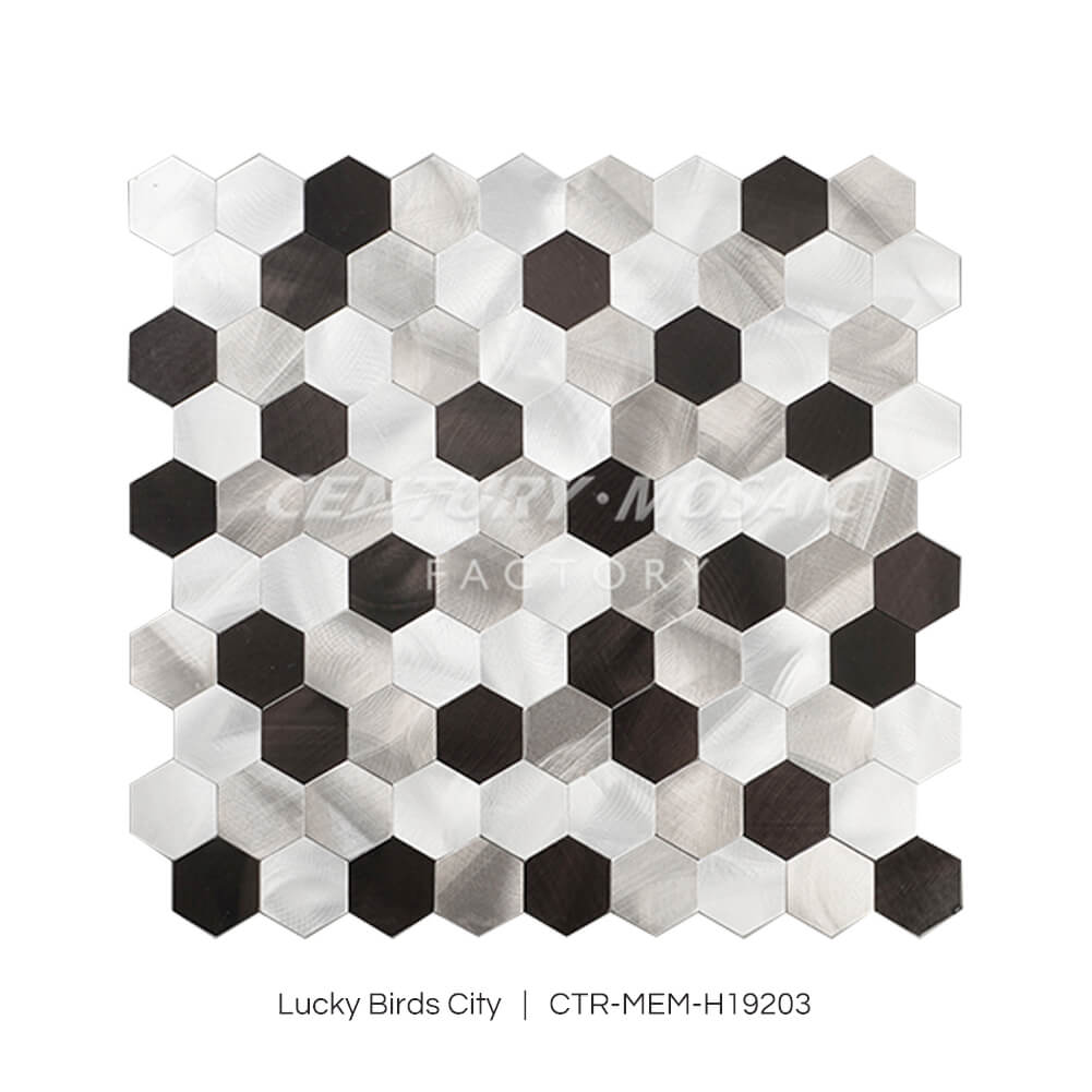 Lucky Birds City Polyvinyl Chloride Peel and Stick Black and White Hexagon Mosaic Tile Wholesale