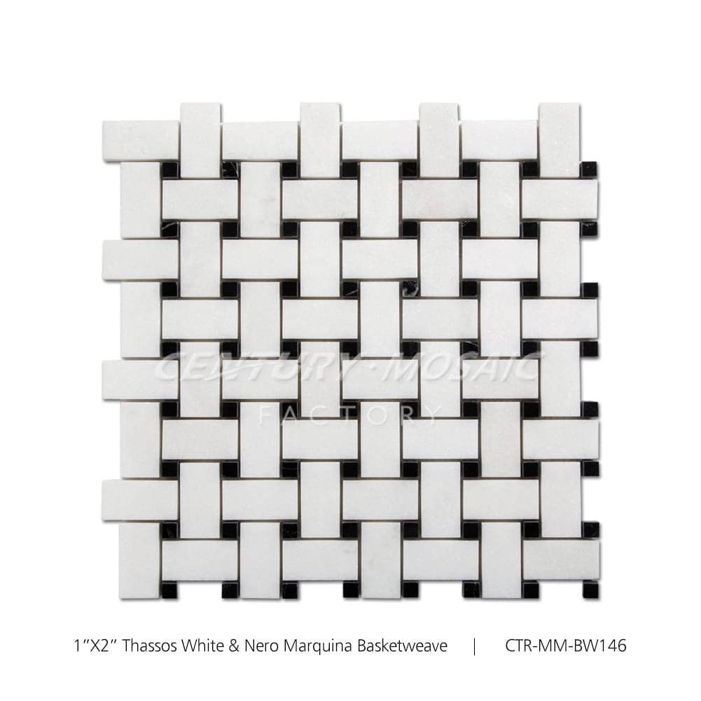 Basketweave White Marble Black Dots Mosaic Collection Wholesale