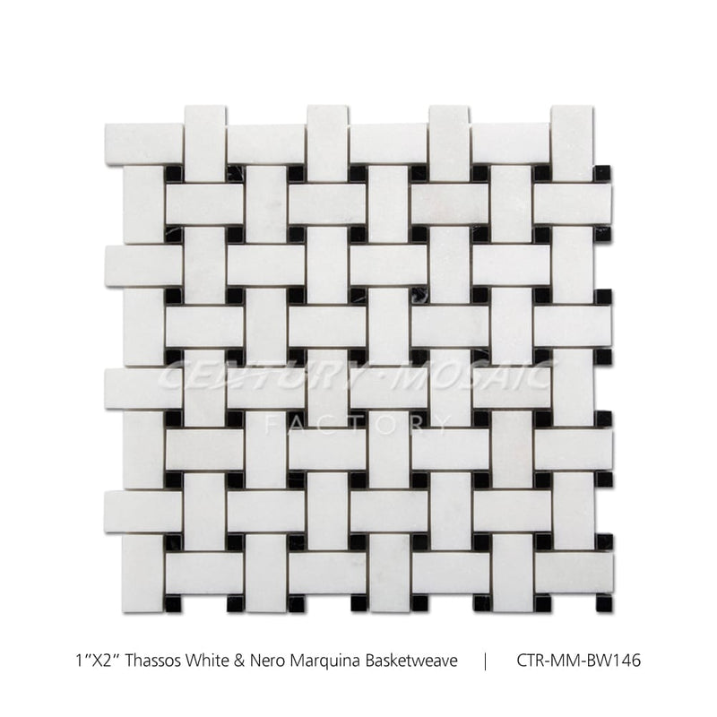 Basketweave White Marble Black Dots Mosaic Collection Wholesale