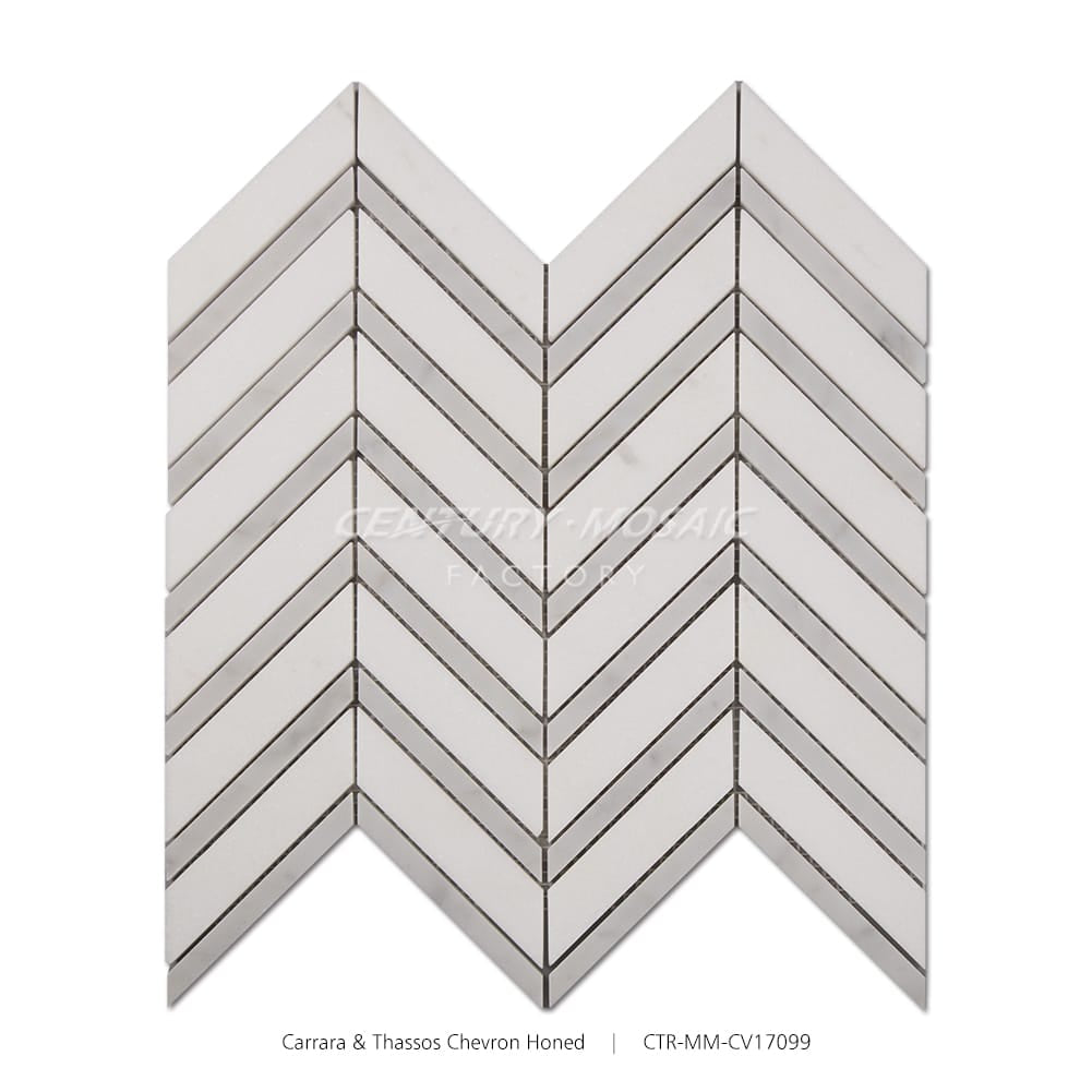 Carrara and Thassos White Marble Chevron Polished Mosaic Wholesale