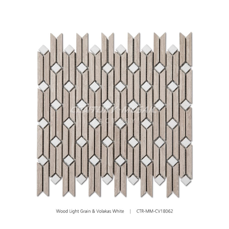 Wood Light Grain and Volakas White Polished Marble Mosaic Wholesale