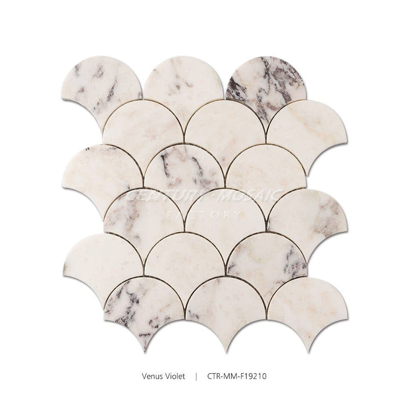 Venus Violet Marble Grey Scallop Fan Polished Marble Mosaic Tile Wholesale