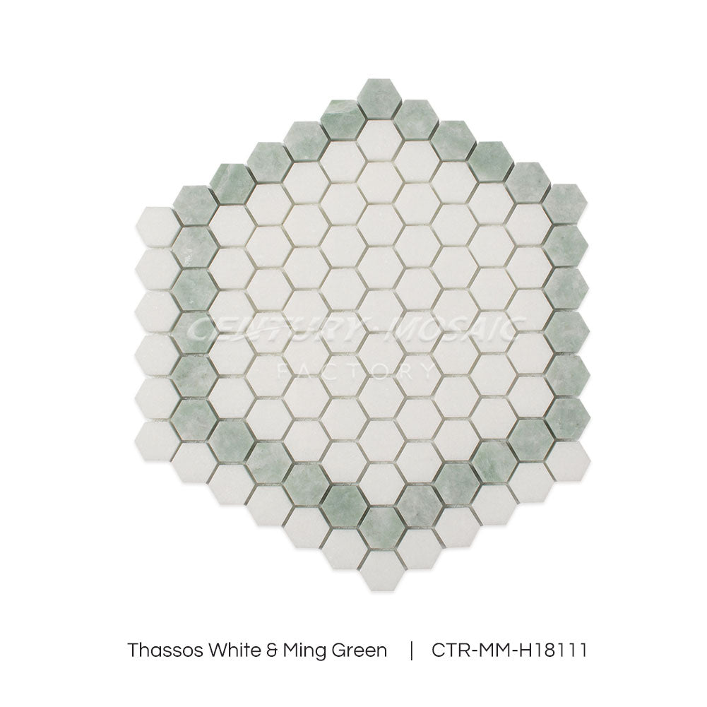 Ming Green and White Marble Hexagon Polished Mosaic Wholesale