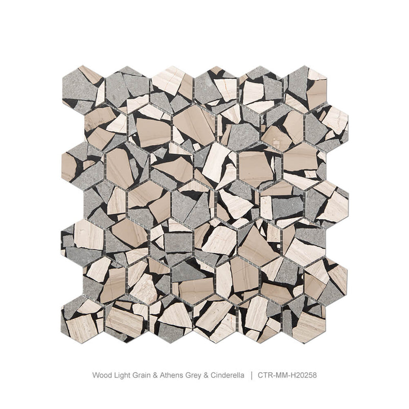 Fractured Marble Black Hexagon Polished Mosaic Wholesale