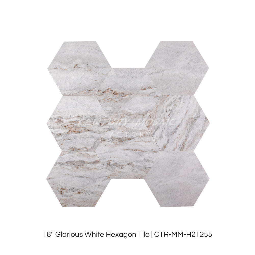 Glorious White Marble 18” Hexagon Polished Tile Wholesale