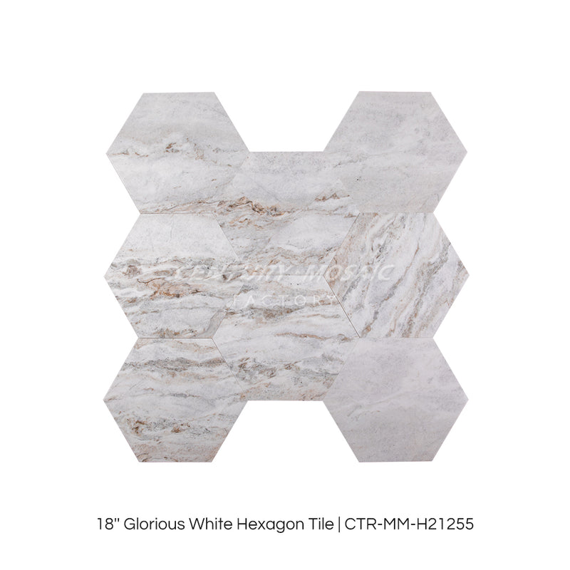 Glorious White Marble 18” Hexagon Polished Tile Wholesale