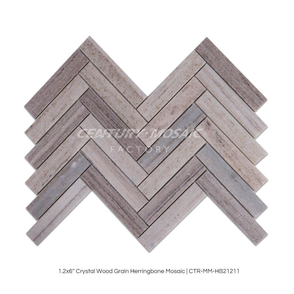 Crystal Wood Grain Marble Brown Herringbone Polished Mosaic Wholesale