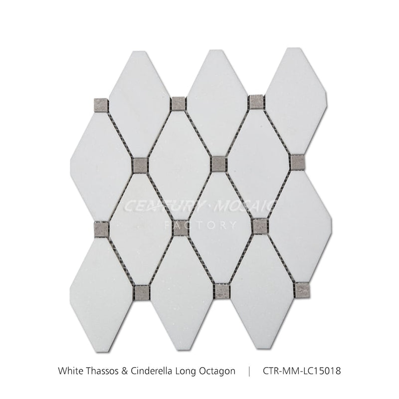 White Thassos and Cinderella White Marble Long Octagon Polished Mosaic Wholesale