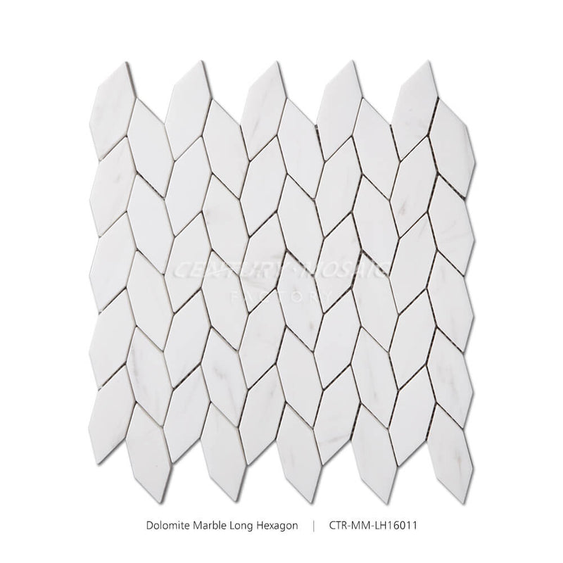 Copy of Dolomite Marble Long Hexagon Tilted White Mosaic Wholesale