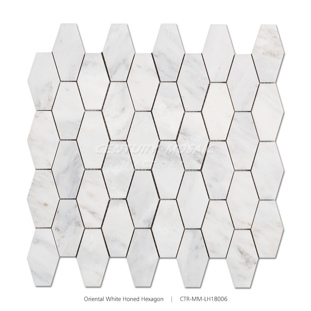 Statuary White Marble Long Hexagon Polished Mosaic Wholesale