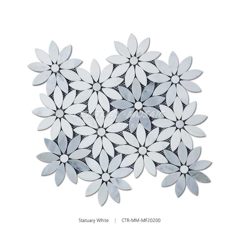 Statuary White & Grey Polished Flower Mosaic Wholesale