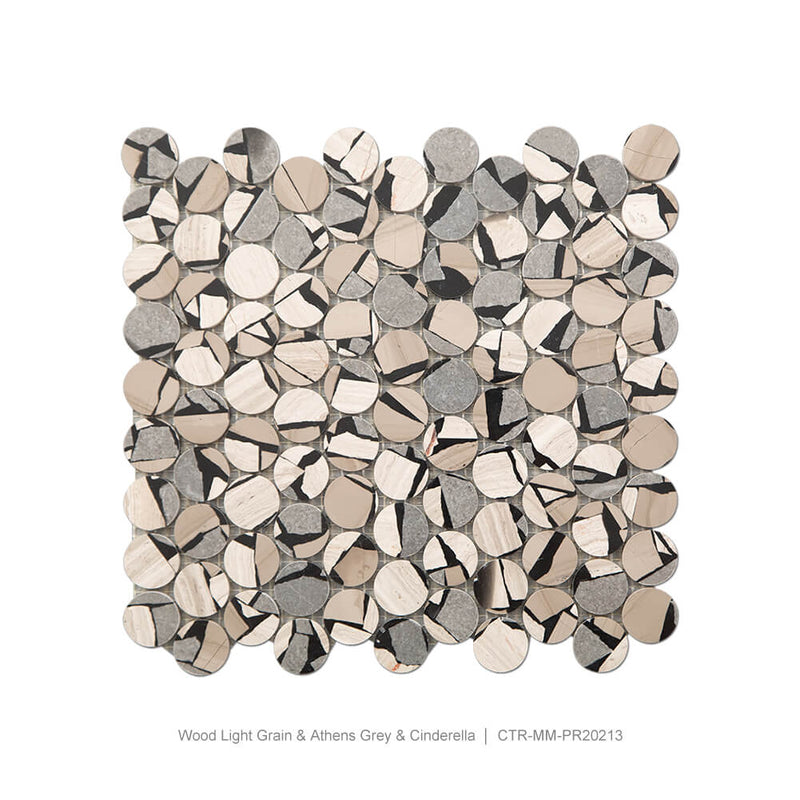 Fractured Marble Black Penny Round Polished Mosaic Wholesale