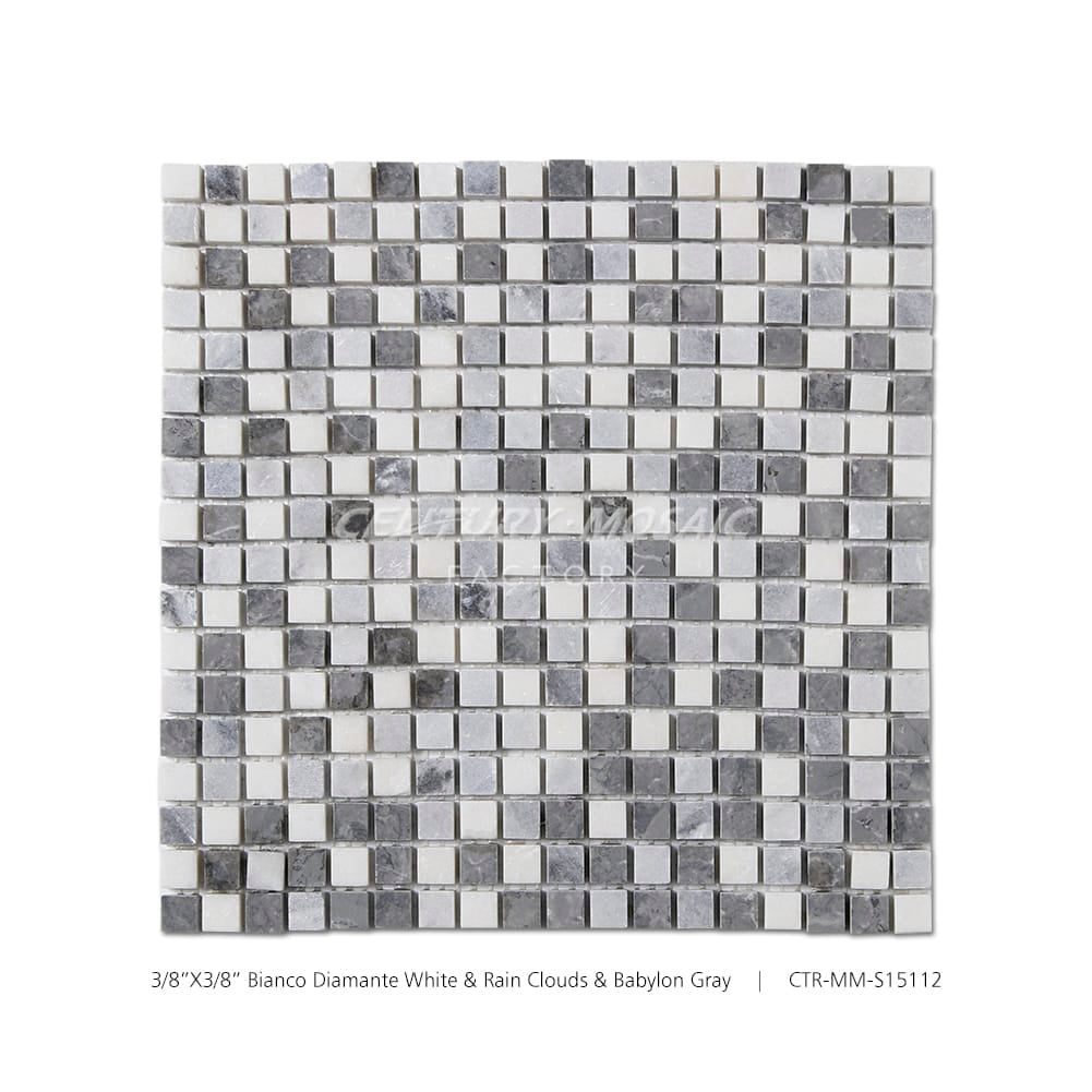 3/8" Bianco Diamante White & Rain Clouds & Babylon Gray Square Mosaic Manufacturer