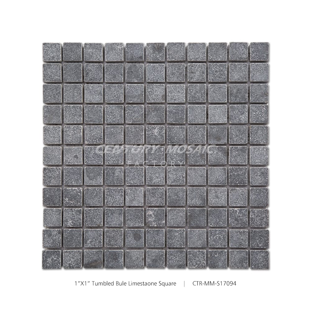 Blue Limestone Gray 1''x 1'' Square Tumbled Mosaic Tile Wholesale