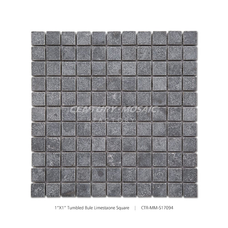 Blue Limestone Gray 1''x 1'' Square Tumbled Mosaic Tile Wholesale