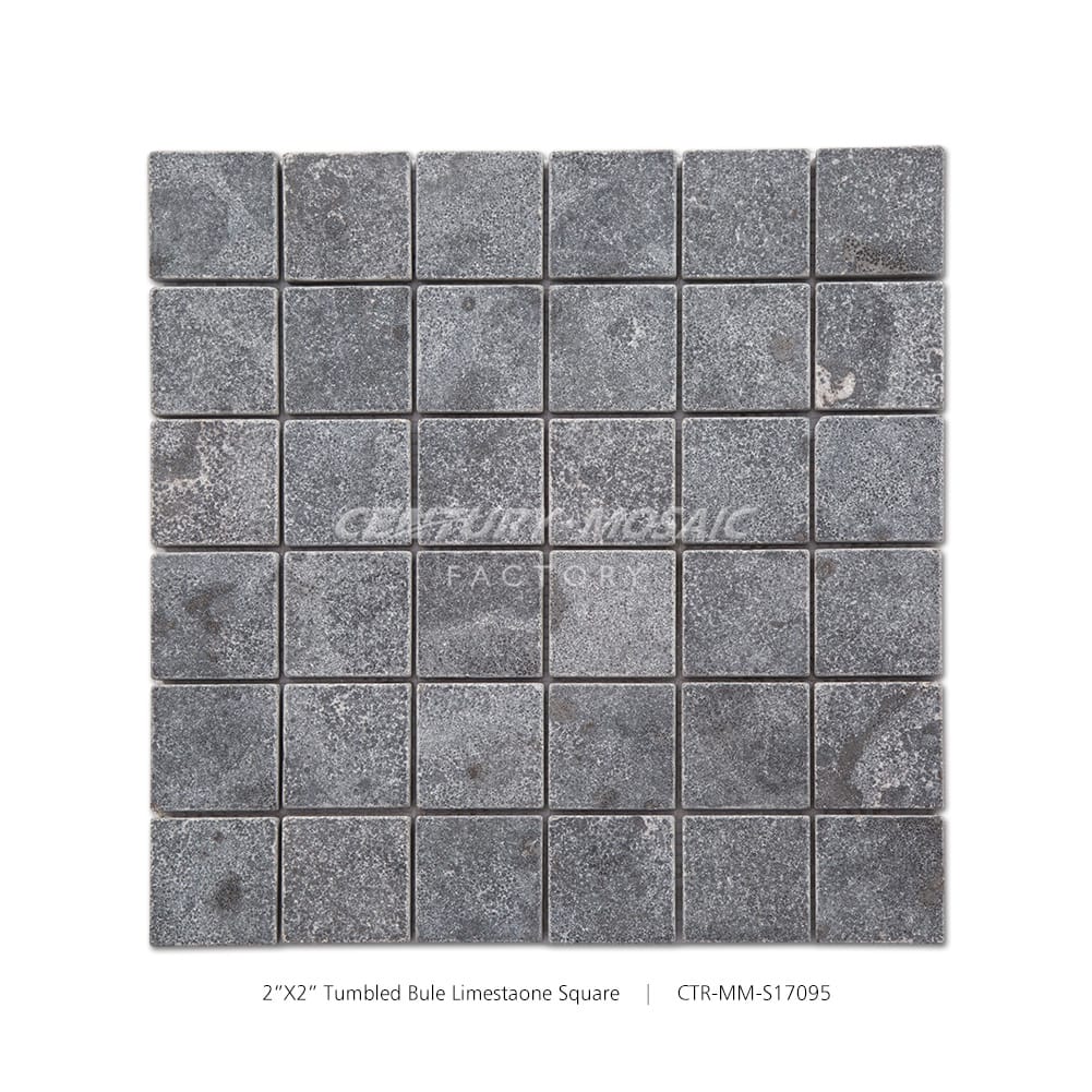 Blue Limestone Gray 2''x 2'' Tumbled Mosaic Tile Wholesale