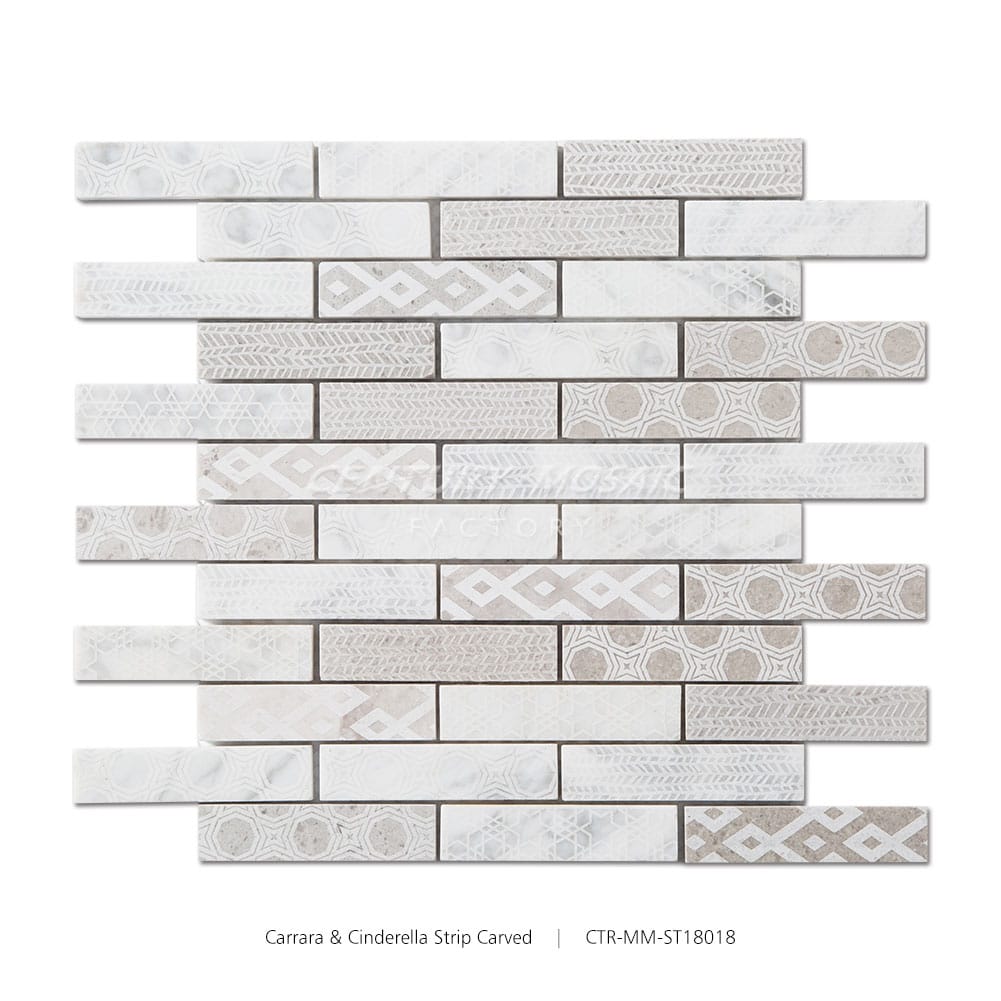 Carrara & Cinderella White and Grey Strip Carved Mosaic Manufacturer