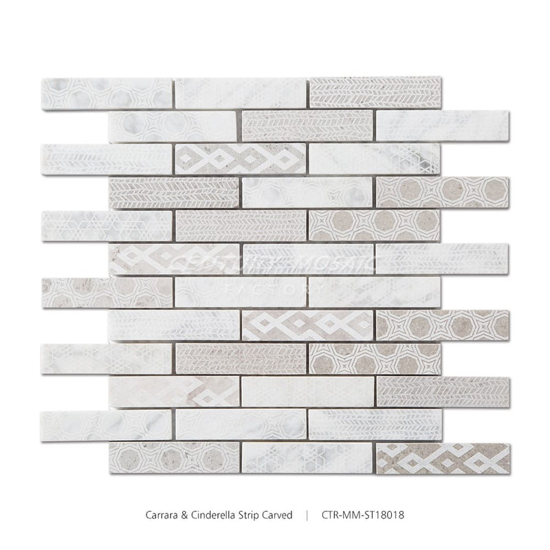 Carrara & Cinderella White and Grey Strip Carved Mosaic Manufacturer