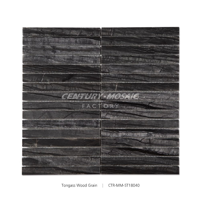 Tongass Wood Grain Strip Black Polished Marble Mosaic Wholesale