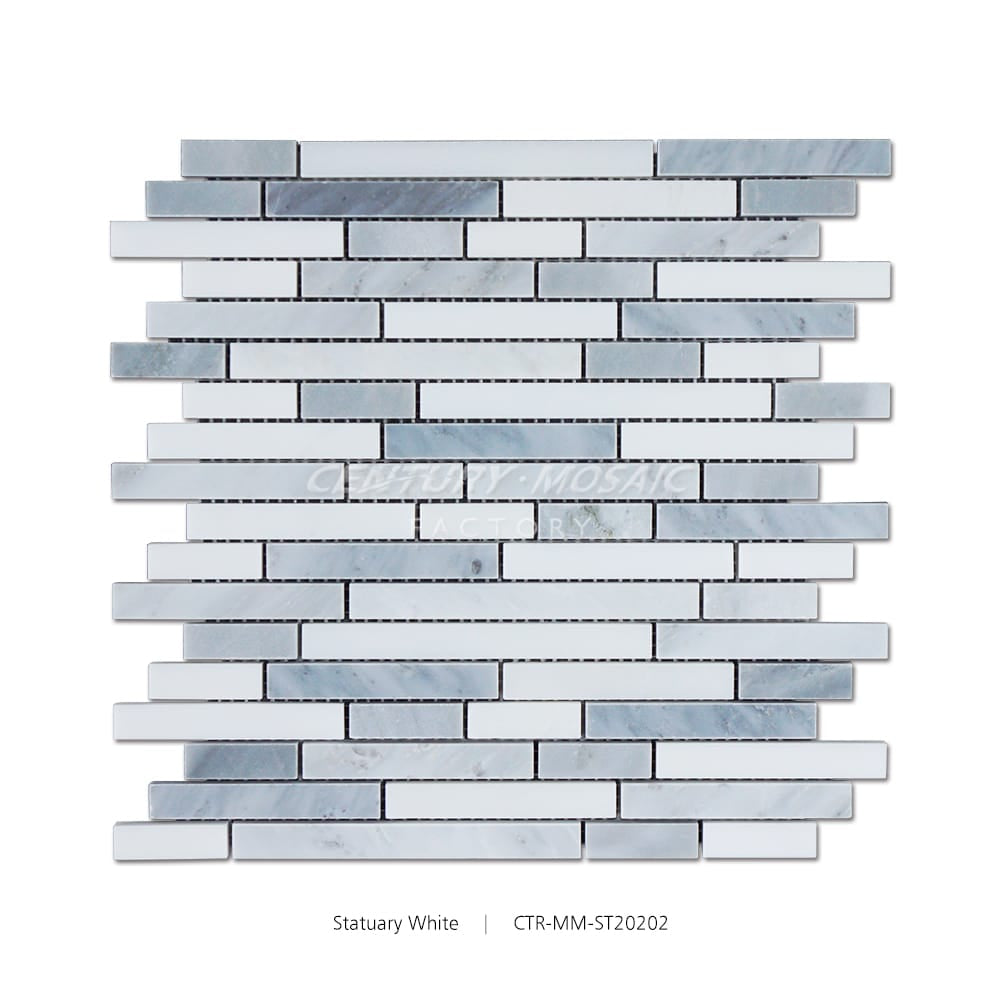 Statuary White & Grey Polished Strip Mosaic Wholesale