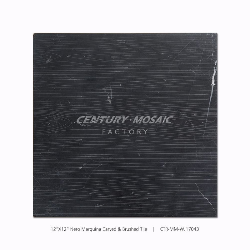 Nero Marquina 12”x12” Carved & Brushed Black Marble Tile Wholesale