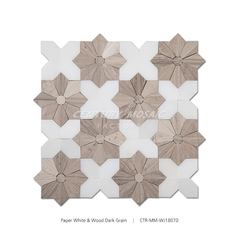 Paper White and Wood Dark Grain Polished Marble Mosaic Wholesale
