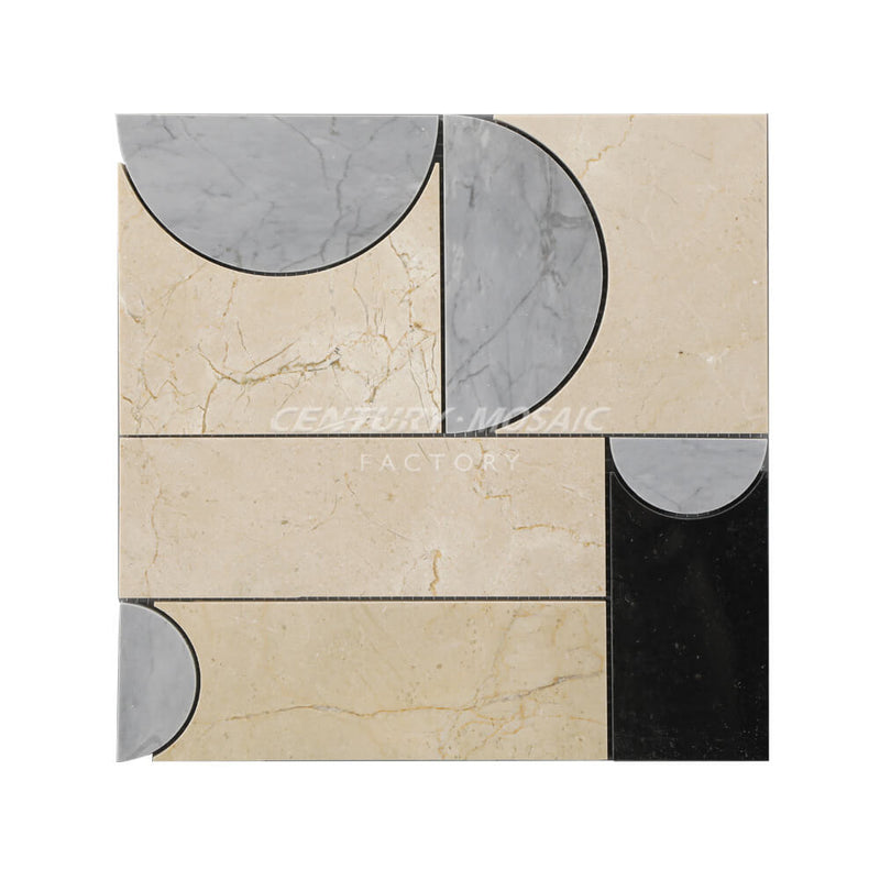 Mondrain Style Waterjet Marble Beige Polished Mosaic Thailand Wholesale