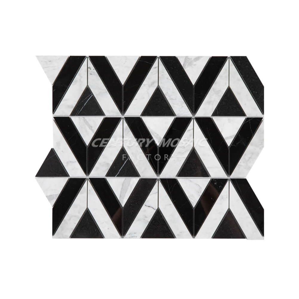 Bodensee Marble White Black Triangle Polished Mosaic Wholesale