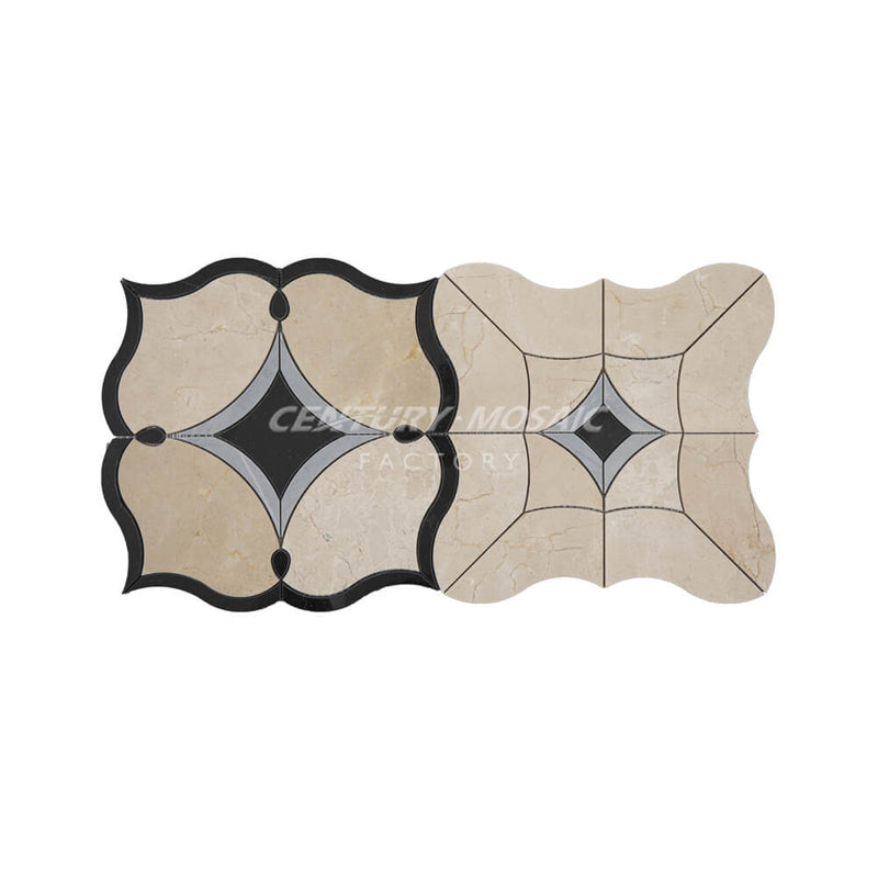 Dream Pemba Waterjet Marble Beige Flower Polished Mosaic Thailand Wholesale