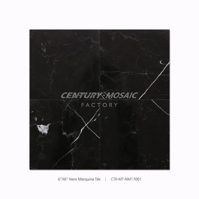 Nero Marquina Marble Black 6”x6” Polished Tile Wholesale