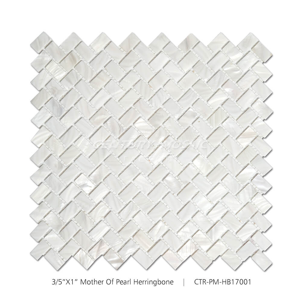 Natural White Pearl Shell 15x25mm Herringbone Polished Mosaic Wholesale
