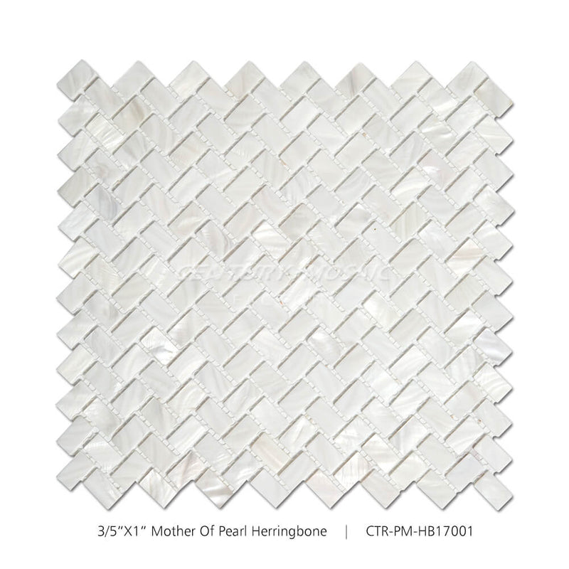 Natural White Pearl Shell 15x25mm Herringbone Polished Mosaic Wholesale