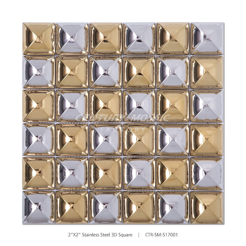 Stainless Steel Gold & Silver 3D Square Mosaic  Wholesale