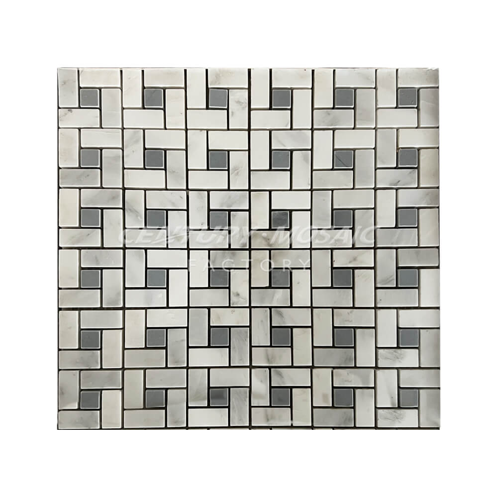 Statuary White and Greenland Grey 15x32mm Pinwheel Honed Mosaic Tile In Stock