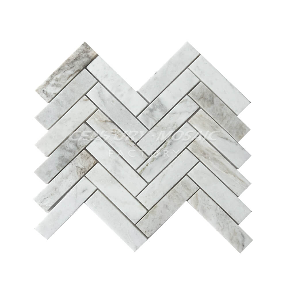 Glorious White 25x98mm Herringbone Honed Mosaic Tile In Stock