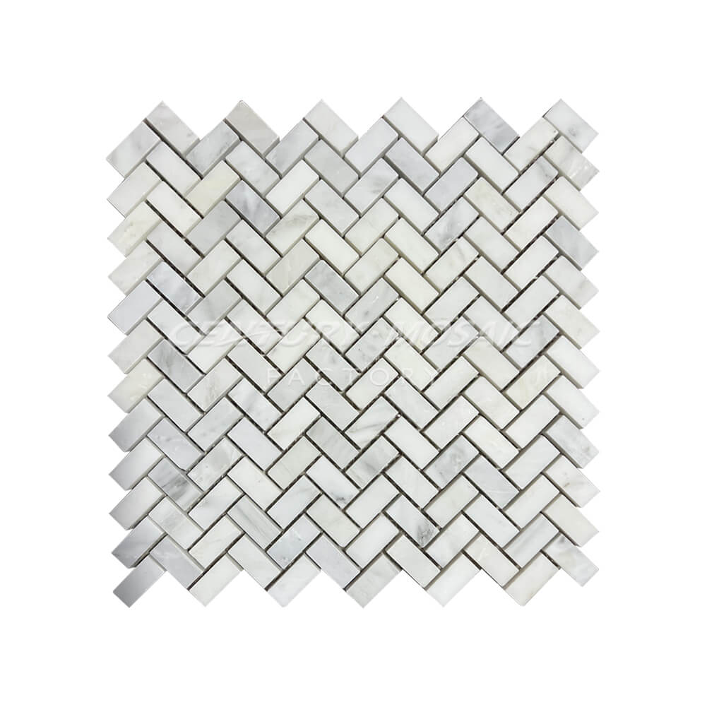 Statuary White 15x32mm Herringbone Honed Mosaic Tile In Stock