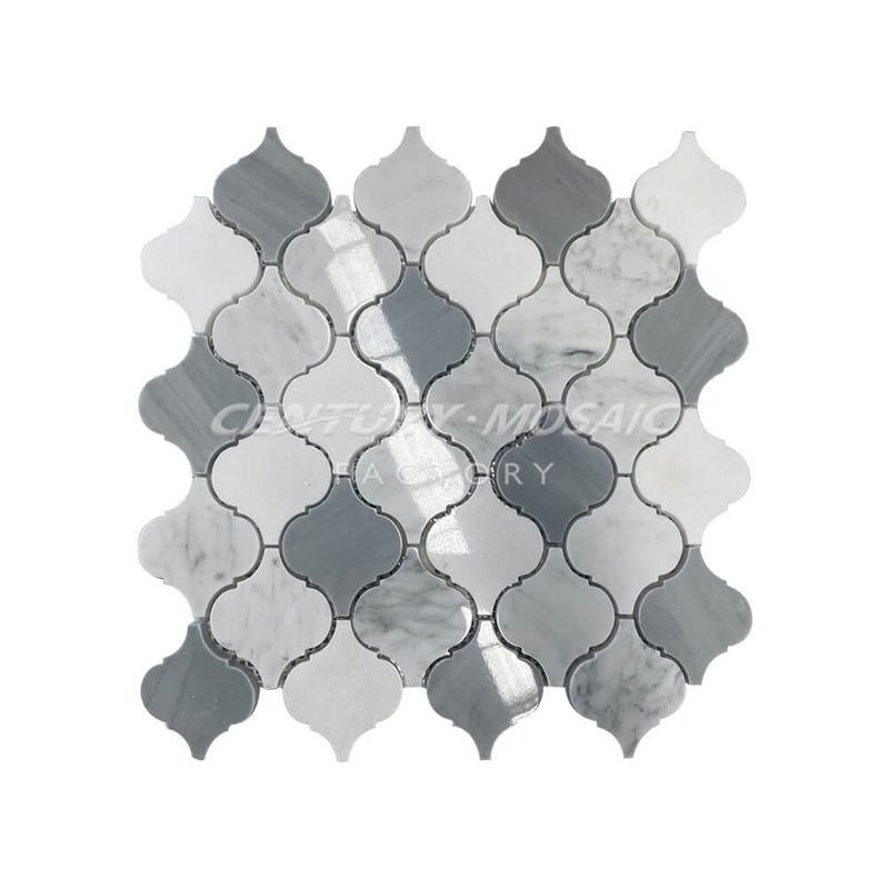 Bianco Carrara&Greenland Grey&Thassos White Marble Arabesque Polished Mosaic In Stock
