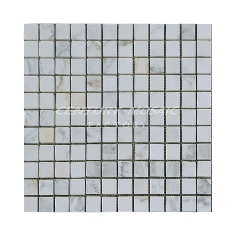 Glorious Gold White Marble 25mm Square Polished Mosaic Tile In Stock