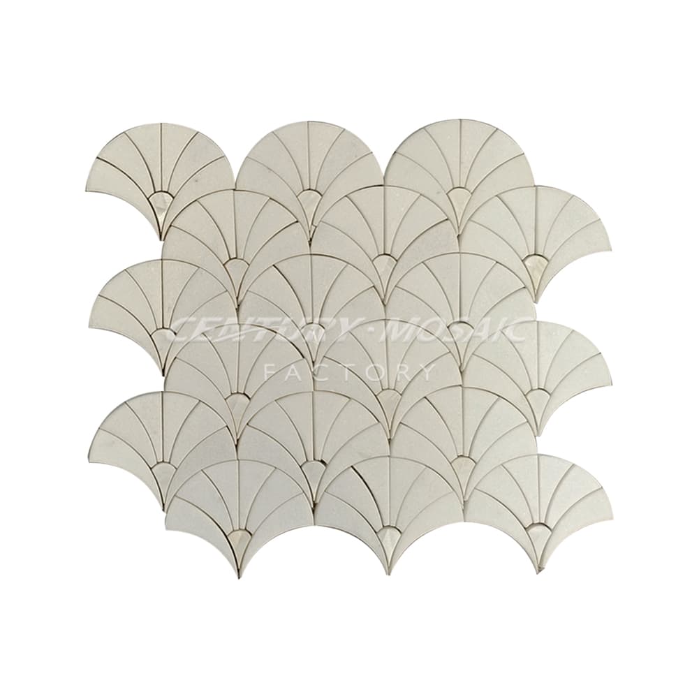 Thassos White Marble Mixed Pearl Shell Fan Honed Mosaic Tile In Stock
