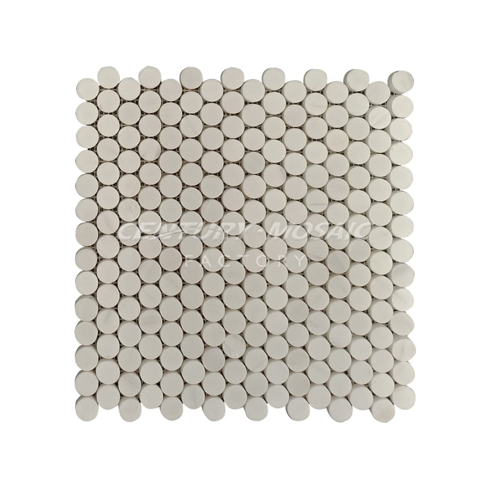 Dolomite White Marble Penny Round 20mm Honed Mosaic Tile In Stock