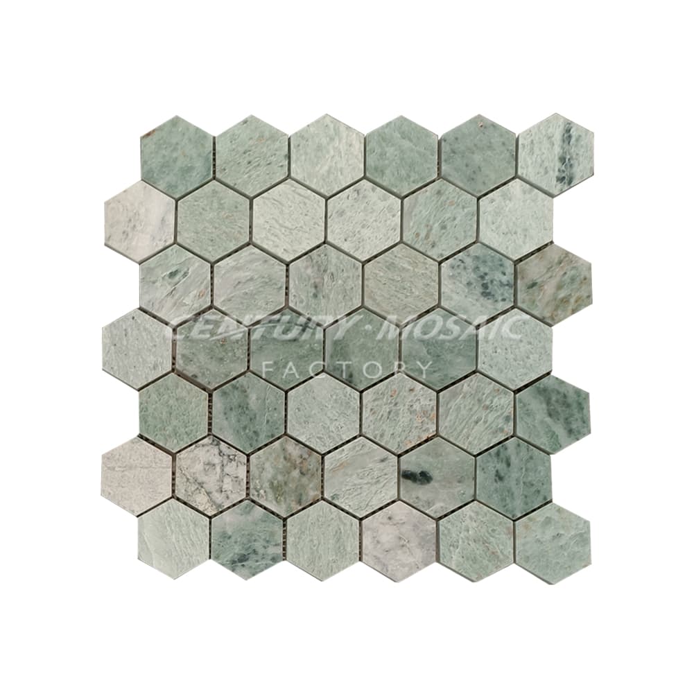 Ming Green Marble 48mm Hexagon Honed Mosaic Tile In Stock