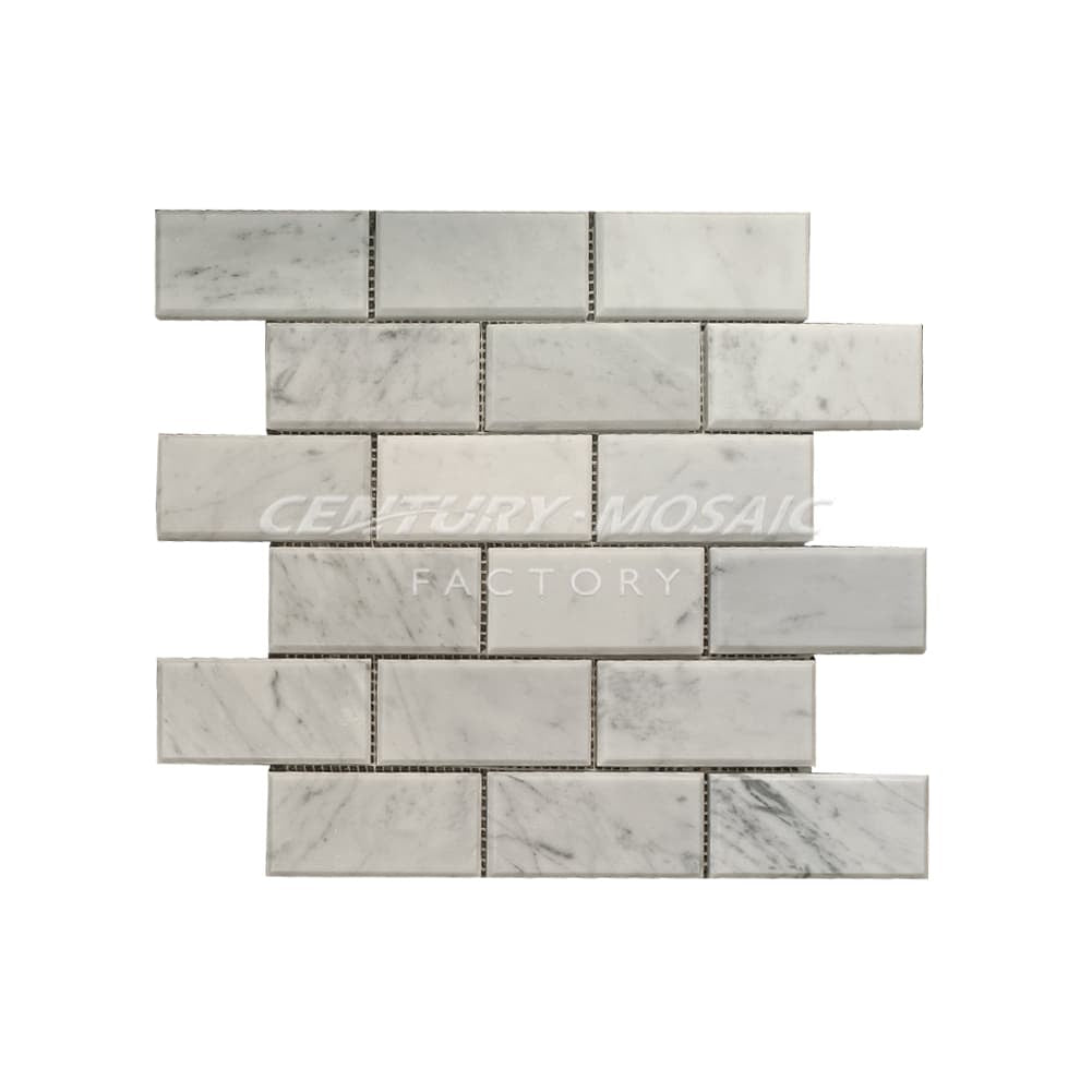 Glorious White Marble White Beveled Brick Polished Mosaic Tile In Stock