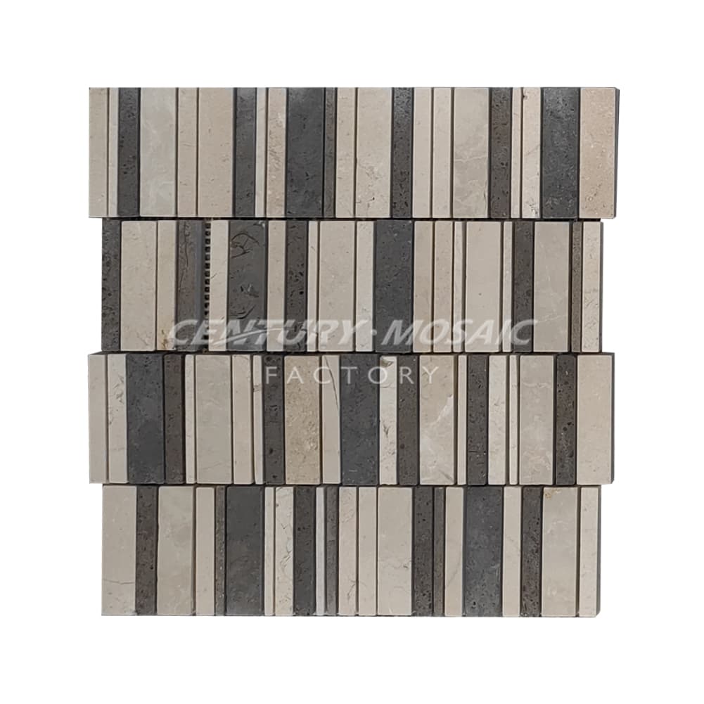 Cream Marfil Mixed Lagos Gray Marble Beige Brown Strip Honed Mosaic Tile In Stock