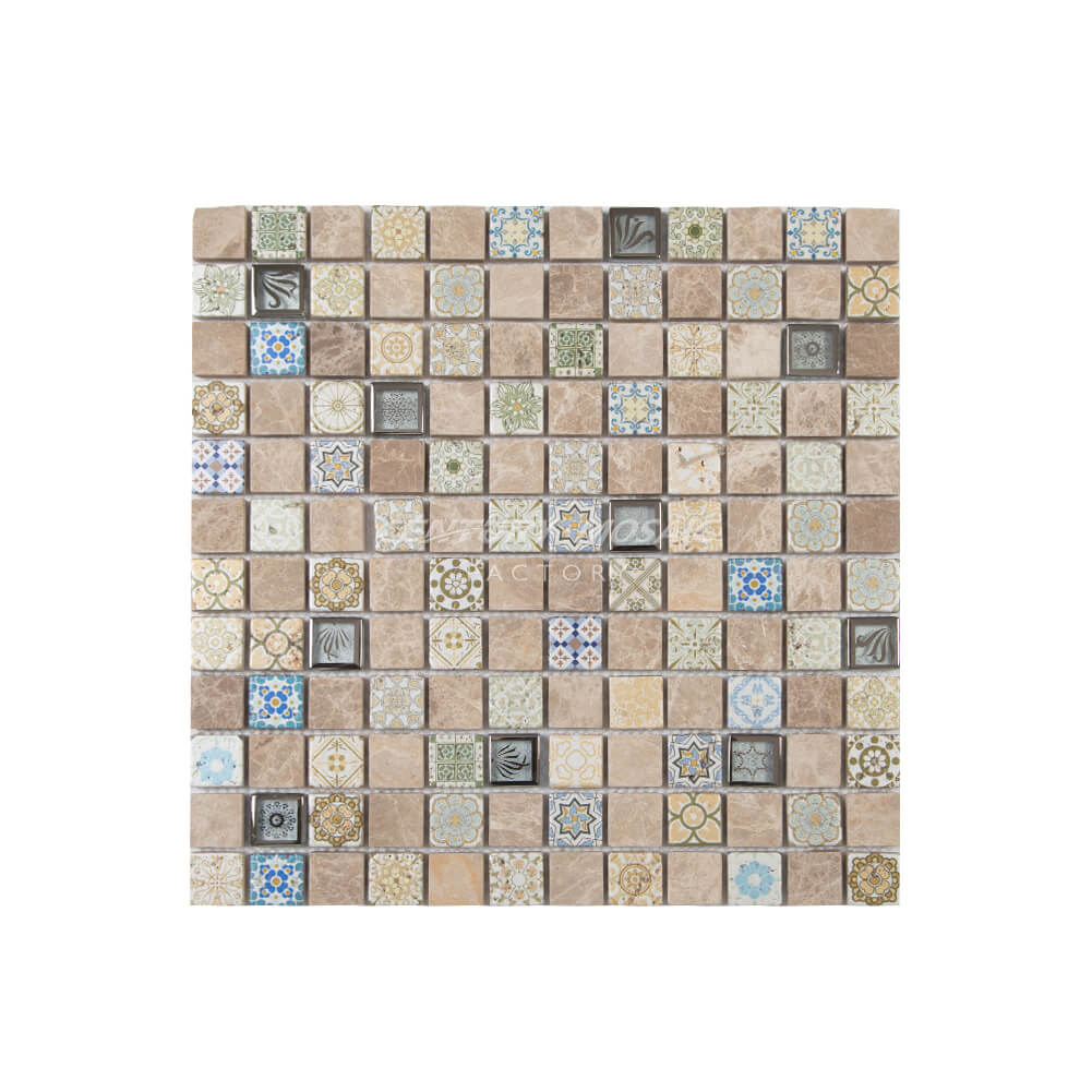 Travertine 1” Square Mixed Color Mosaic Wholesale