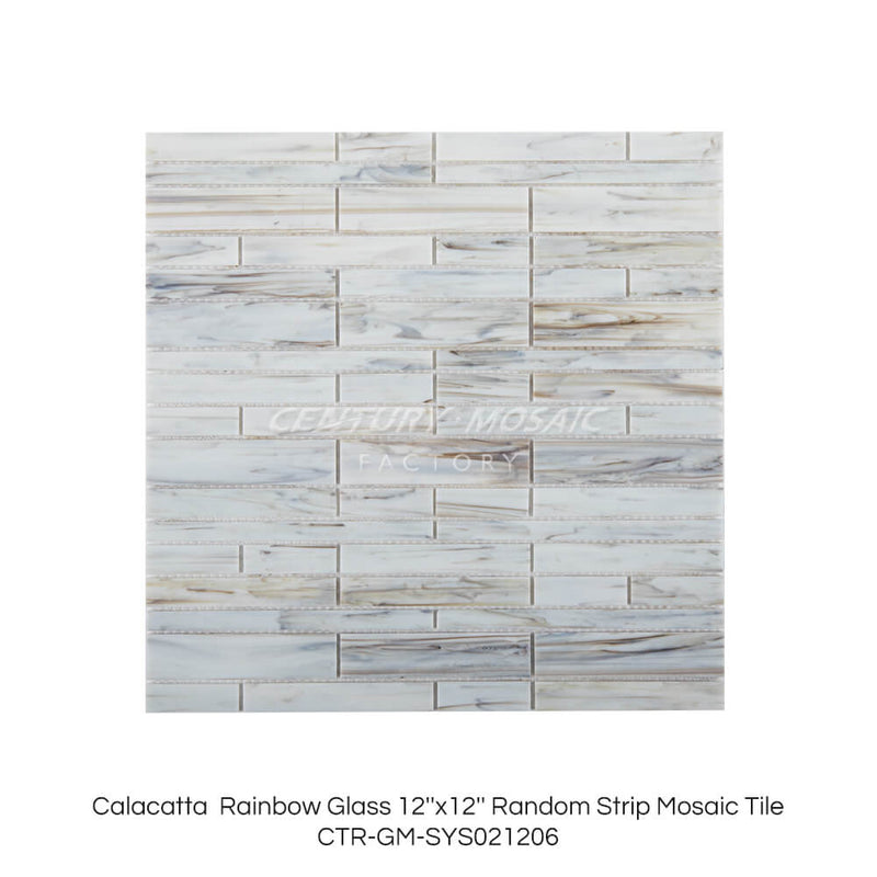 Rainbow Glass Random Strip Mosaic White Strip Glossy Wholesale