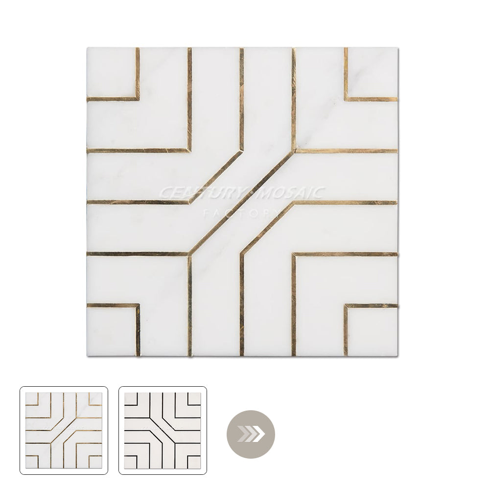 Fairyland Annecy Waterjet Marble White Inlay Polished Mosaic Thailand Wholesale