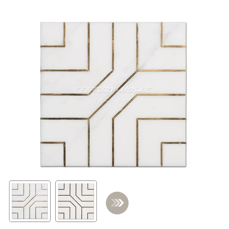 Fairyland Annecy Waterjet Marble White Inlay Polished Mosaic Thailand Wholesale